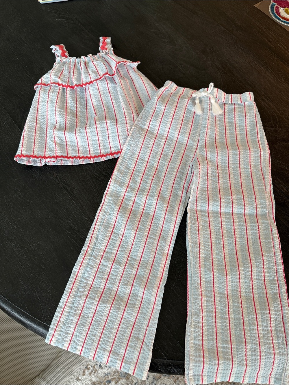 Nicole Miller White and Red Striped Ruffle Set for Girls